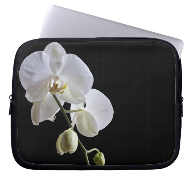 Housse Pour Ordinateur Portable Orchidées blanches sur noir (Devant)
