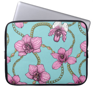 Housse Pour Ordinateur Portable Orchidées et chaînes, roses et bleues