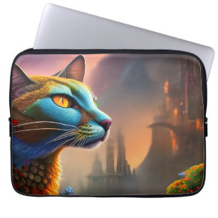 Housse Pour Ordinateur Portable Oriental bleu calico chat sauvage, Dystopian