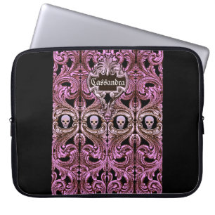 Housse Pour Ordinateur Portable Ornement rose Goth avec crâne personnalisé