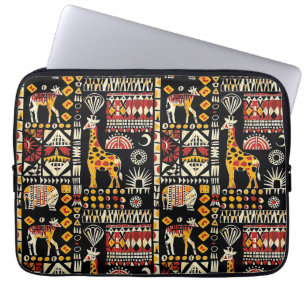 Housse Pour Ordinateur Portable Ornement traditionnel ethnique africain, patte tri