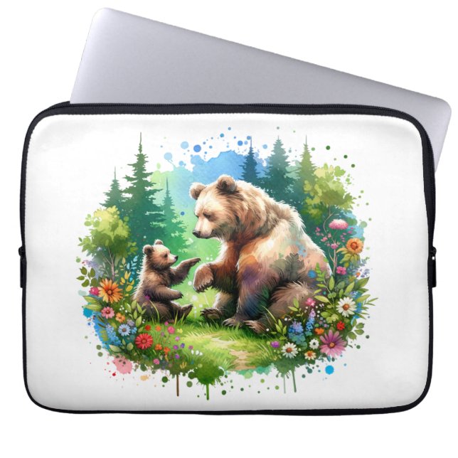 Housse Pour Ordinateur Portable Ours et cubes d'aquarelle (Devant)