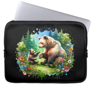 Housse Pour Ordinateur Portable Ours et cubes d'aquarelle