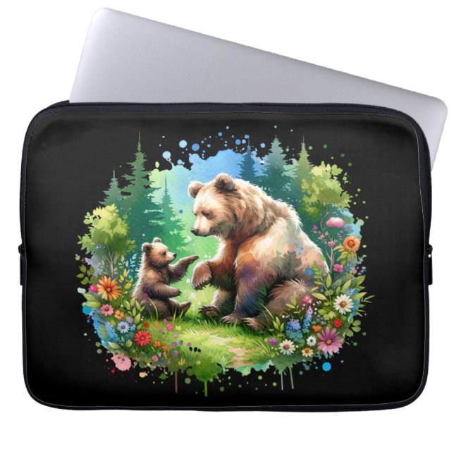 Housse Pour Ordinateur Portable Ours et cubes d'aquarelle (Devant)