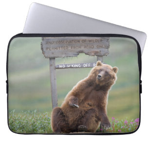 Housse Pour Ordinateur Portable Ours Grizzly Joue Avec Un Panneau
