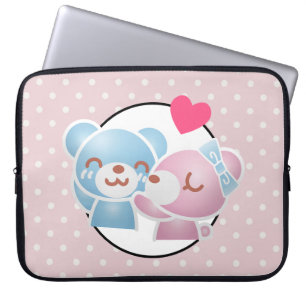 Housse Pour Ordinateur Portable Ours KIssing sur Cute Pois et Kawaii