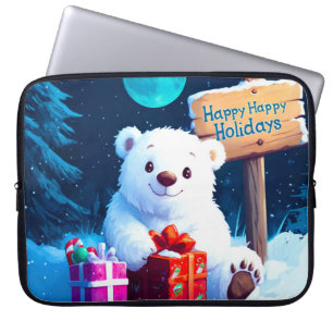 Housse Pour Ordinateur Portable Ours neige Noël Joie Aquarelle