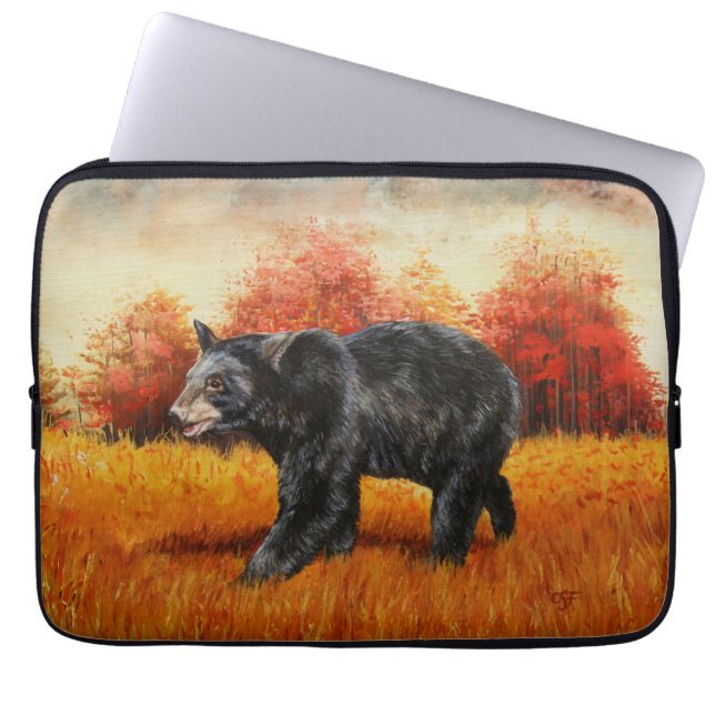 Housse Pour Ordinateur Portable Ours noir en forêt d'automne (Devant)