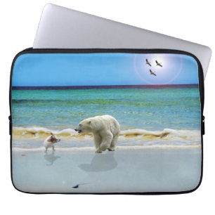 Housse Pour Ordinateur Portable Ours Polaire Et Jack Russel Sur La Plage,