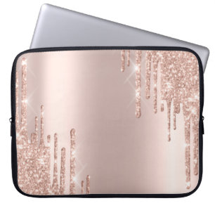Housse Pour Ordinateur Portable Paillettes Modernes Gouttes Rose Gold