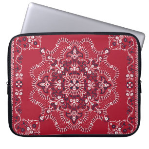 Housse Pour Ordinateur Portable Paisley, crânes, bandana, design carré.