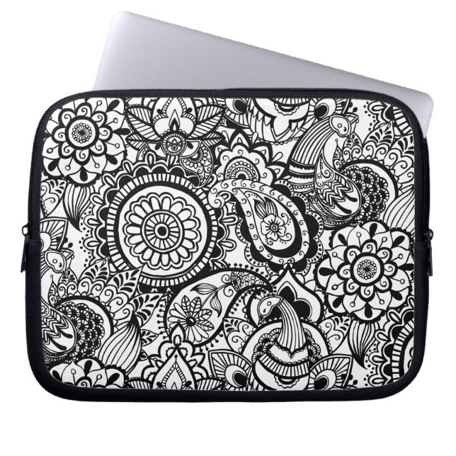 Housse Pour Ordinateur Portable Paisley floral noir (Devant)