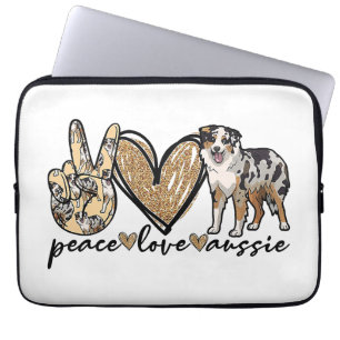 Housse Pour Ordinateur Portable Paix, Amour, Aussie, chien berger australien, Anim