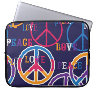 Housse Pour Ordinateur Portable Paix hippie : Conception de symboles vibrants.