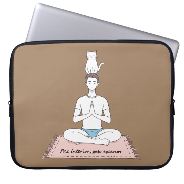 Housse Pour Ordinateur Portable Paix Intérieure, Chat Extérieur (Devant)