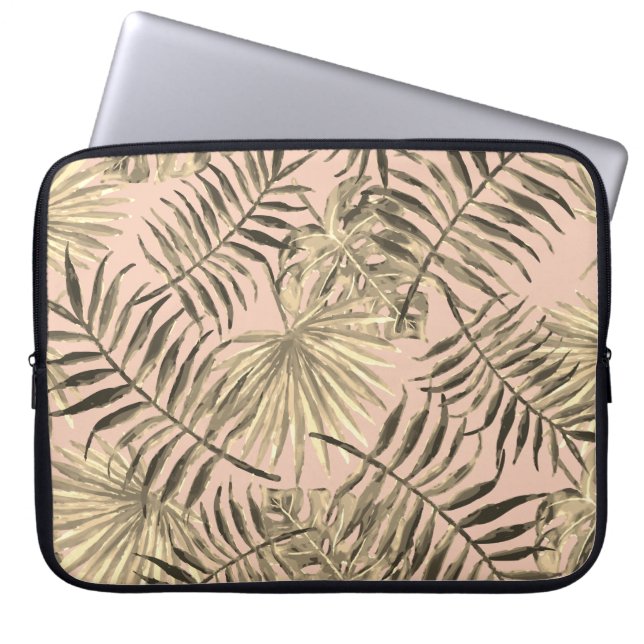 Housse Pour Ordinateur Portable Palm feuille tropical or rose (Devant)