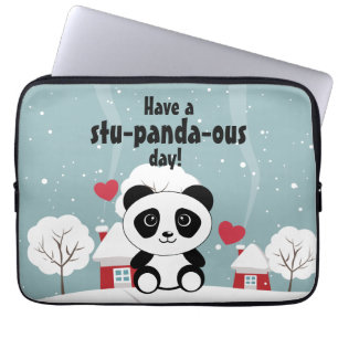 Housse Pour Ordinateur Portable Panda Bébé Cute En Hiver Gris Neige