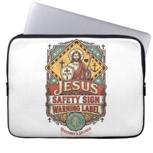 Housse Pour Ordinateur Portable Panneau de sécurité Jésus Étiquette de mise en gar