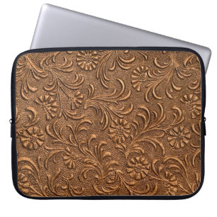 Housse Pour Ordinateur Portable panneau floral gaufré, cuivre