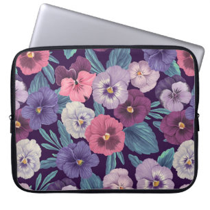 Housse Pour Ordinateur Portable Pansies colorées sur violet profond