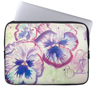 Housse Pour Ordinateur Portable Pansy rose Aquarelle Peinture Florale Filles