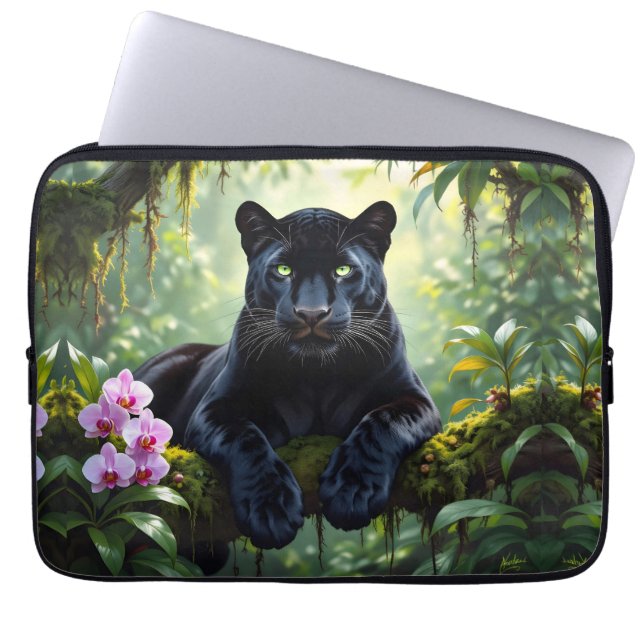 Housse Pour Ordinateur Portable Panthère noire dans la jungle (Devant)