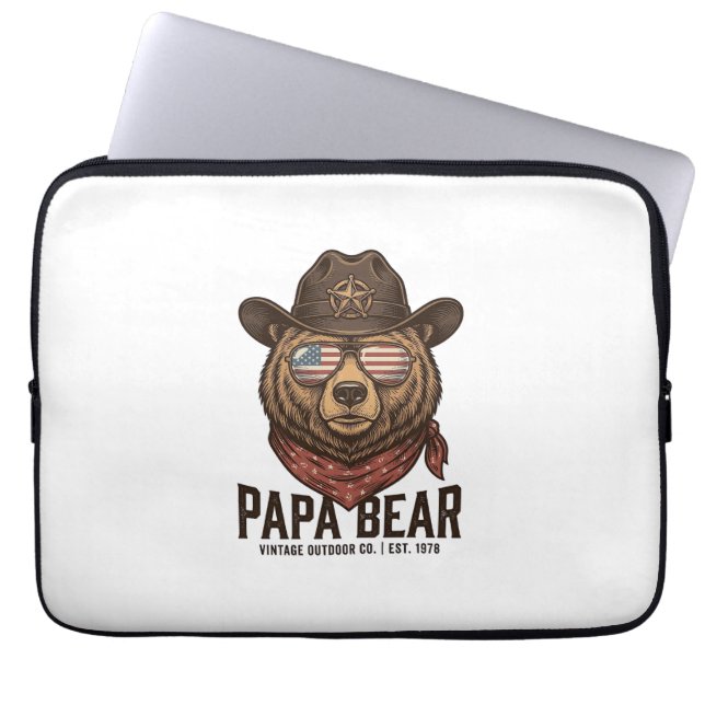 Housse Pour Ordinateur Portable Papa Bear Cowboy Bear Patriotic Vintage Vector Des (Devant)