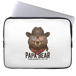 Housse Pour Ordinateur Portable Papa Bear Cowboy Bear Patriotique Vintage Vector D