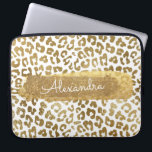 Housse Pour Ordinateur Portable Papier or et blanc Cheetah avec Parties scintillan<br><div class="desc">Cheetah or et blanc ou Poster de animal léopard avec Parties scintillant or Monogramme Nom Coque. Ce coque peut être customisé pour inclure votre prénom.</div>