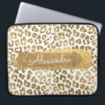 Housse Pour Ordinateur Portable Papier or et blanc Cheetah avec Parties scintillan<br><div class="desc">Cheetah or et blanc ou Poster de animal léopard avec Parties scintillant or Monogramme Nom Coque. Ce coque peut être customisé pour inclure votre prénom.</div>