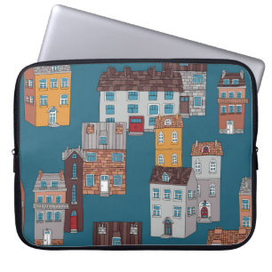 Housse Pour Ordinateur Portable Papier peint Cartoon City Vintage