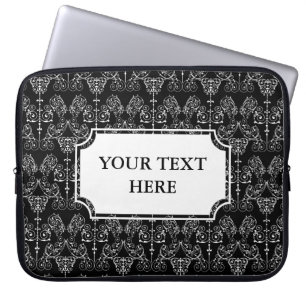 Housse Pour Ordinateur Portable Papier peint Damas vintage - blanc + votre dossier