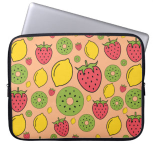 Housse Pour Ordinateur Portable Papier peint de fruits : fraises, citrons, kiwis.