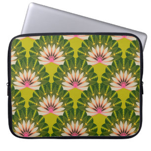Housse Pour Ordinateur Portable Papier peint en lotus stylisé : rose, vert.