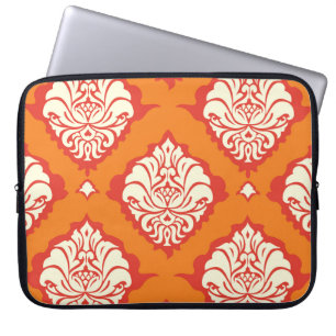 Housse Pour Ordinateur Portable Papier peint orange damassé : floral sans soudure.