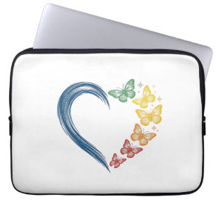 Housse Pour Ordinateur Portable Papillon arc-en-ciel cœur design de gravure vintag