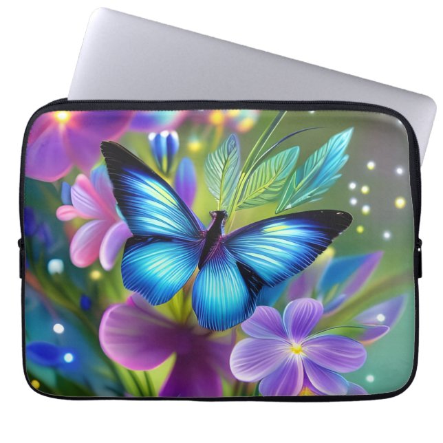 Housse Pour Ordinateur Portable Papillon bleu brillant dans Fairy Garden (Devant)