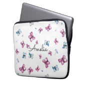 Housse Pour Ordinateur Portable Papillon bleu et rose à monogramme (devant gauche)
