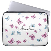 Housse Pour Ordinateur Portable Papillon bleu et rose à monogramme (Devant)