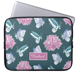 Housse Pour Ordinateur Portable Papillon bleu et rose Motif personnalisé