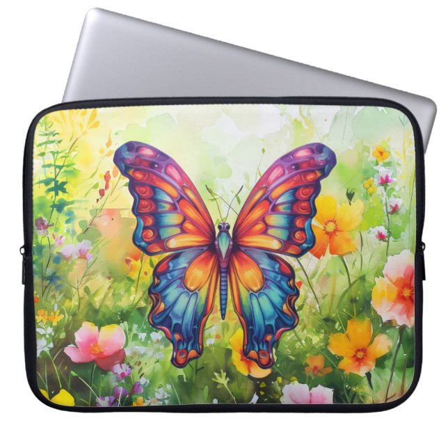 Housse Pour Ordinateur Portable Papillon Bleu Orange ailes (Devant)