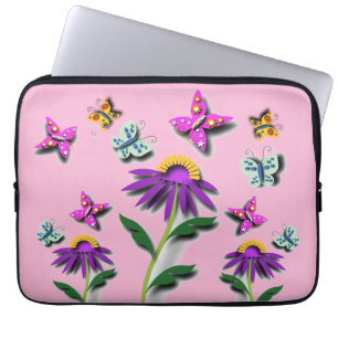 Housse Pour Ordinateur Portable Papillon coloré et Fleur