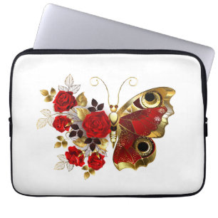 Housse Pour Ordinateur Portable Papillon de fleurs rouges aux roses rouges