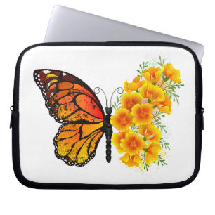 Housse Pour Ordinateur Portable Papillon Fleur avec Pavot de Californie Jaune