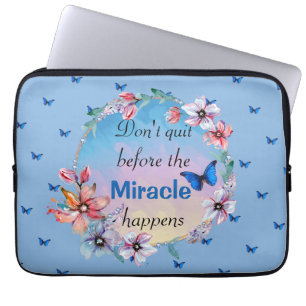 Housse Pour Ordinateur Portable Papillon floral bleu citation inspirante de la nat