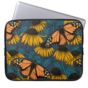 Housse Pour Ordinateur Portable Papillon monarque sur confluents jaunes