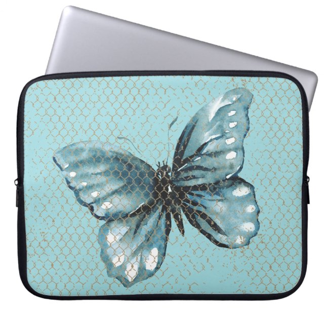 Housse Pour Ordinateur Portable Papillon turquoise dans le manche de l'ordinateur  (Devant)
