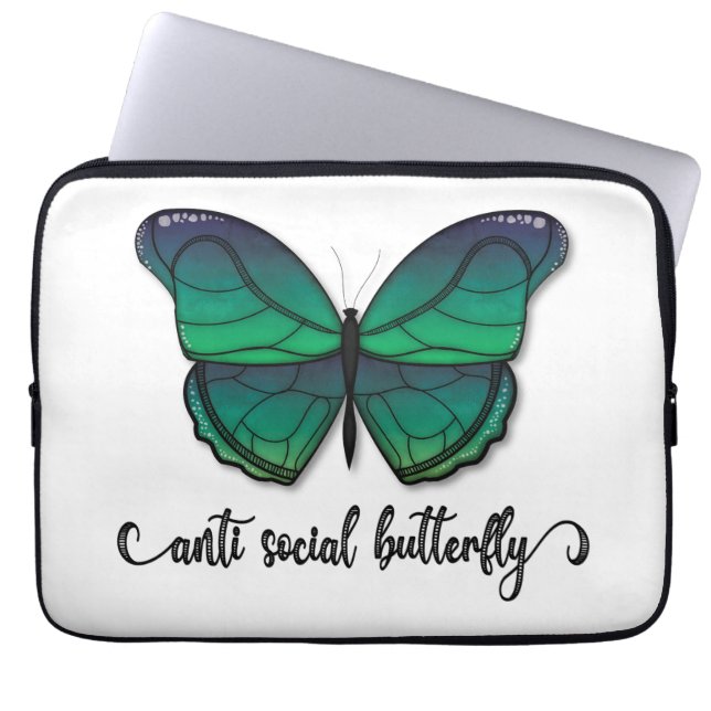 Housse Pour Ordinateur Portable Papillon vert anti-social (Devant)