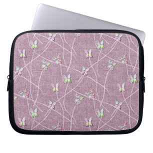 Housse Pour Ordinateur Portable Papillons à l'aquarelle sur rose poudré