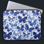 Housse Pour Ordinateur Portable Papillons Aquarelle Bleu Portable<br><div class="desc">Peinture à papillon bleu et blanc Indigo.</div>